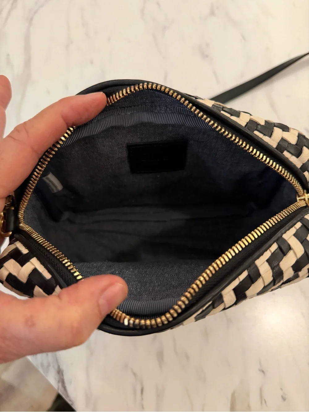 CLARE V Midi Sac Bag Black & Cream Woven Crossbody Pouch